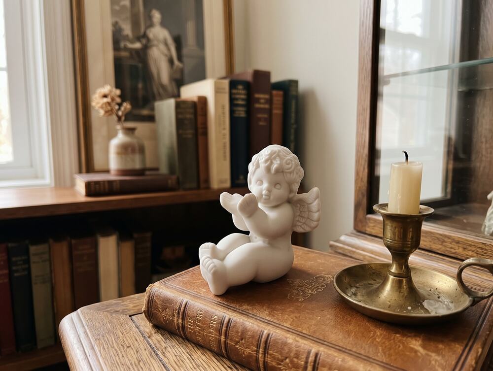 Vintage Gorham Bisque Cherub Figurine Blowing Kisses White Matte Porcelain Angel